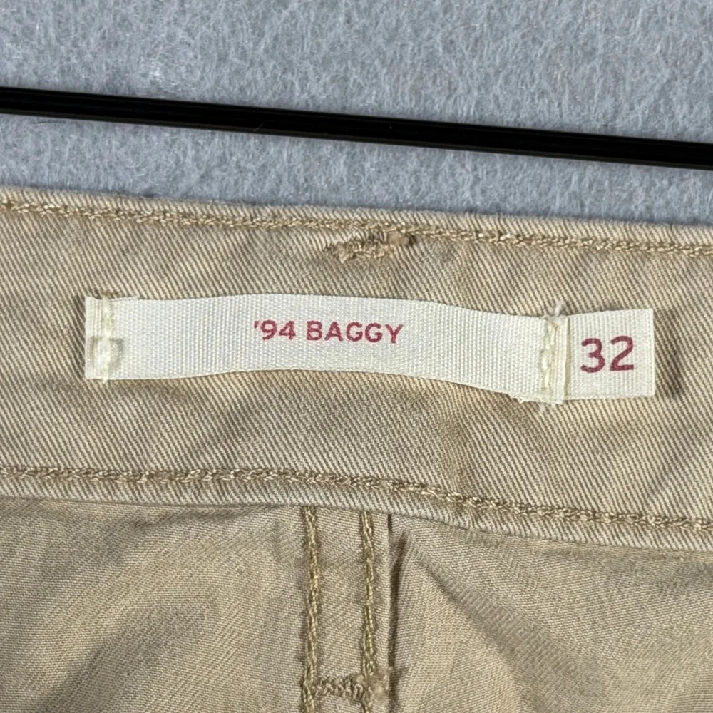 Levis 94 Baggy Cargo Pants Tan Khaki 100% Cotton Utility Drawstring 32x30 A4707